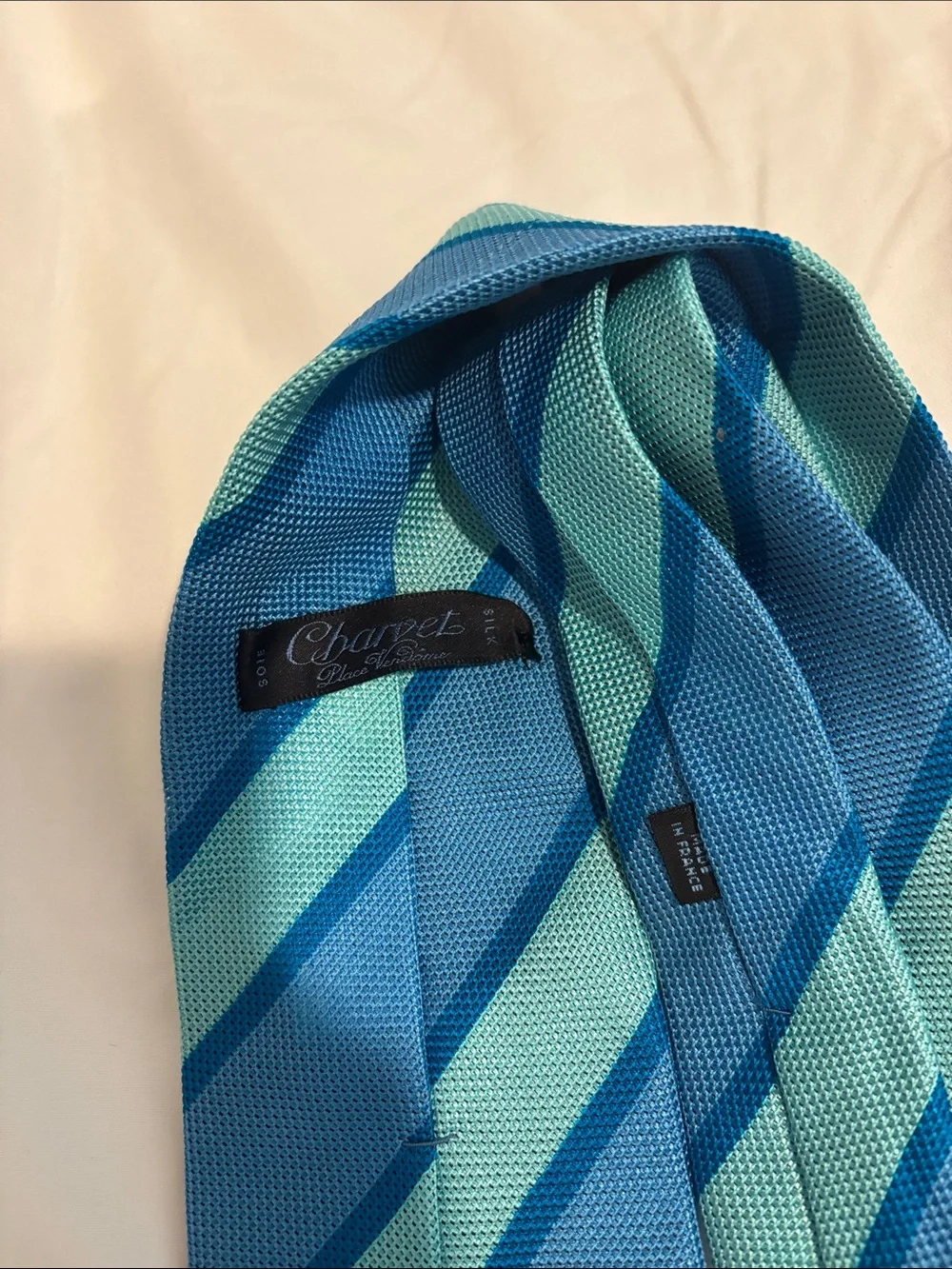 Charvet Mens Blue & Teal Diagonal Stripe Tie